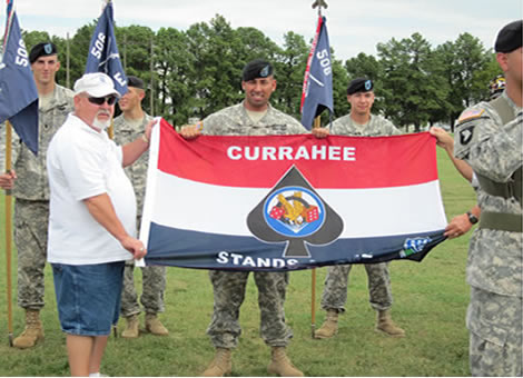 Currahee Flag presented to Charlie Co. on their depolyment.