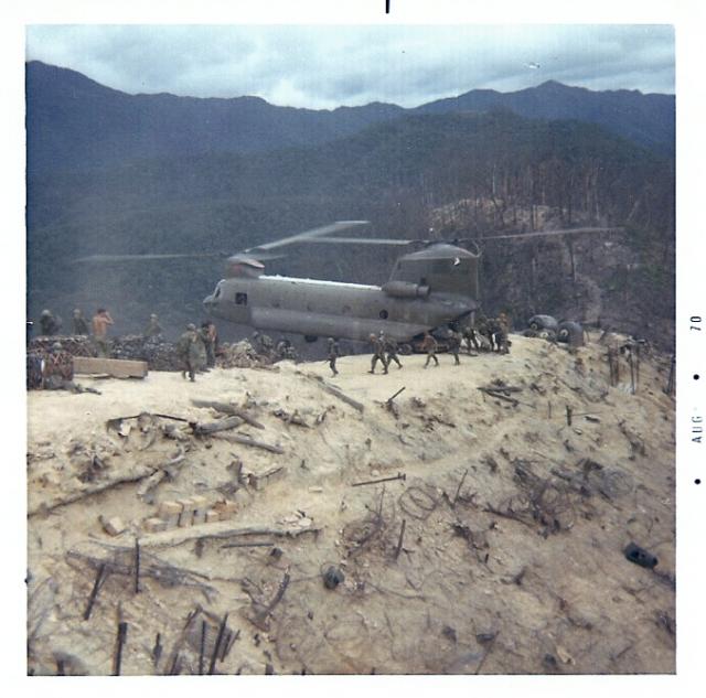Chinook landed at FSB O'Reilly, Notice the front wheels are in the air.