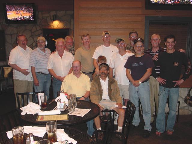 The guys line-up at Thurday's evenings dinner at Rafferty's Inn